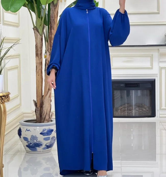 Urban Style 2024 Spring/summer for Women Casual Long Skirt Round Neck Solid Prayer Hooded Robe Zippered Women's Long Dres