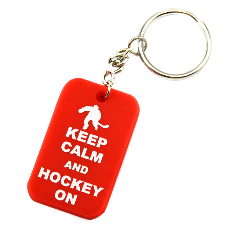 1 PC Keep Calm And Hockey On Silicone Keychain Red And Black