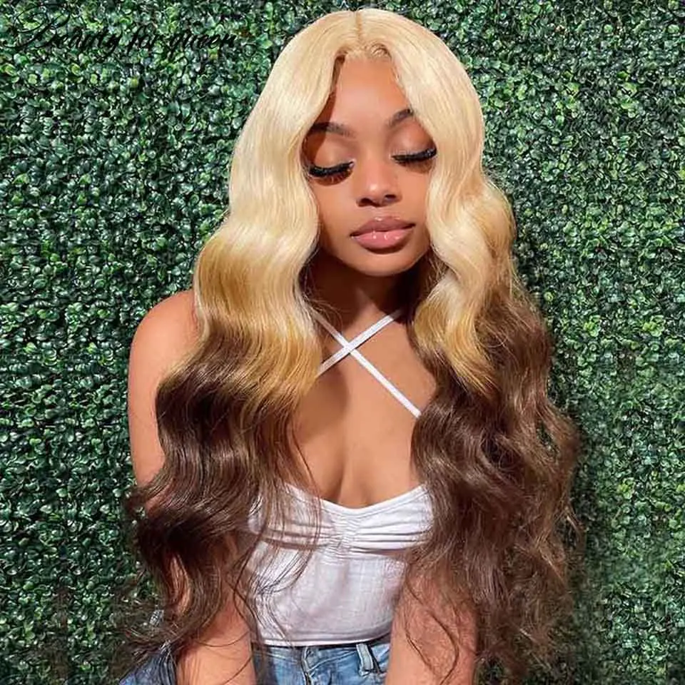 

Бразильский Цветной Парик Человеческих Волос Ombre 613 Коричневый Объемная Волна Высокое Качество 180 Плотность Прозрачный 13x4 Парики Фронта Шнурка Для Женщин