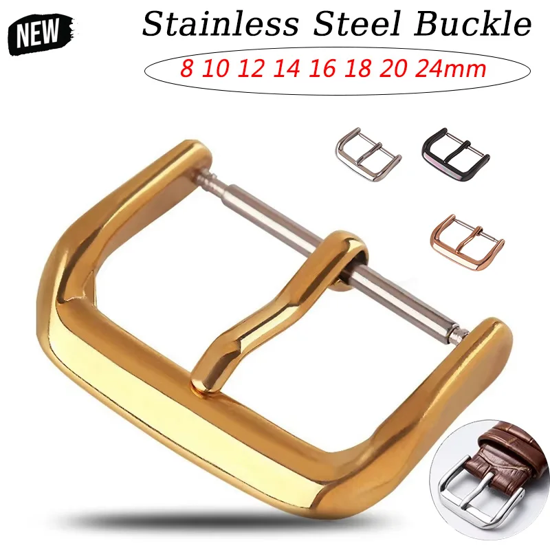 Stainless Steel Watch Pin Buckle 8/10/12/14/16/18/20/22/24mm Replace Metal Silver Black Watchbands Strap Clasp Watch Accessories