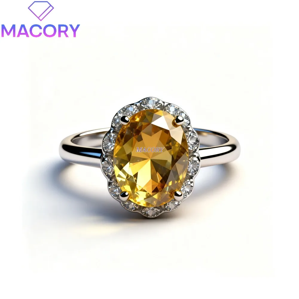 

Natural Yellow Citrine 925 Sterling Silver Women's Ring Jewelry Accessory Luxurious and Exquisite Engagement Wedding Ring