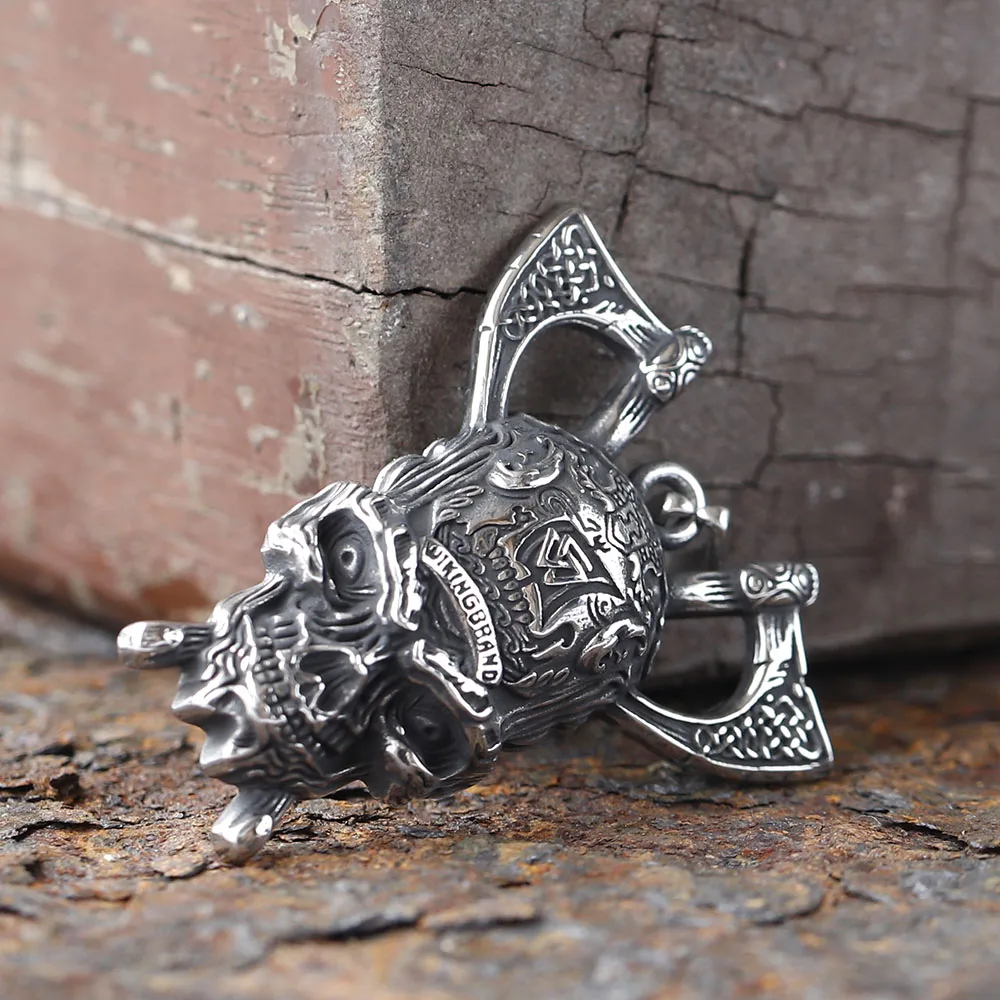 2024 New Viking Skull With Axe And Celtic Knot Pendant Necklace Fashion Metal Chain Jewelry Man Women Vintage JEWELRY - view 3