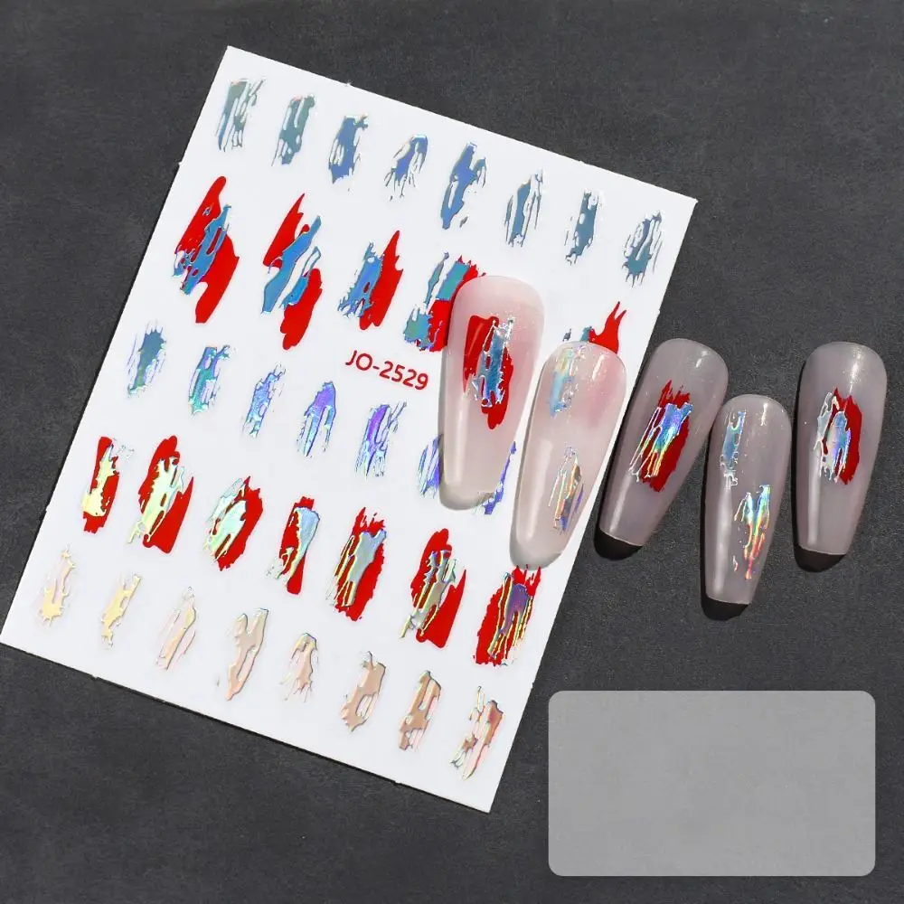 5 Pcs/bag 3D Mirror-finished Nail Sticker Simple Irregular Grain Nail Art Sticker Three-dimensional Metallic Silver Texture