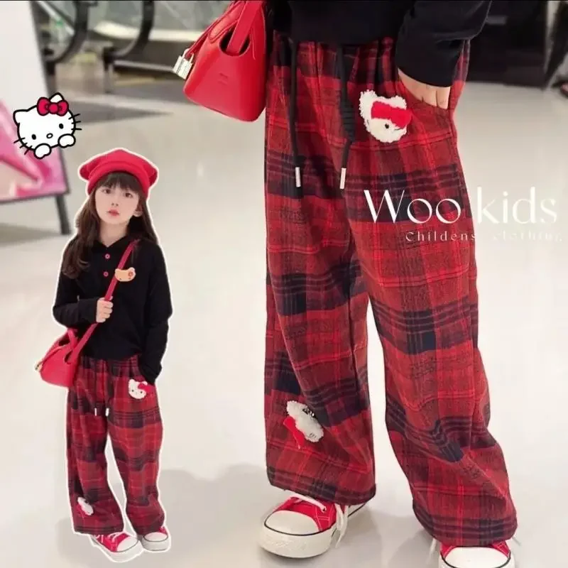 Anime Sanrioed Hellokittys Girl Fashion Autumn Cotton Suit Hooded Tops Sweatshirt Sweatpants Two-Piece Y2K Jacket Kids Clothing