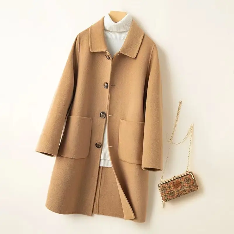 

Женская двухсторонняя кашемировая парка, повседневное шерстяное пальто средней длины, большие размеры, осень 2024