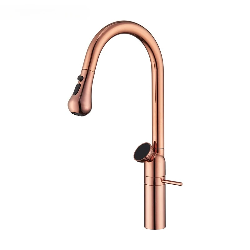 

Rose Gold Kitchen Faucet Rotating Sink Tap with Cold Hot Water Swivel Anti Splash Pull Out Spray