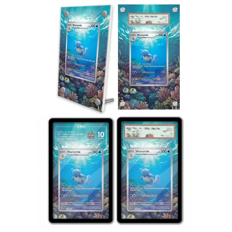 display-de-arte-anime-para-pokemon-wartortle-scarlet-violet-estojo-protetor-de-acrilico-para-arte-de-jogos-de-anime-chaveiro-nivel-de-avaliacao
