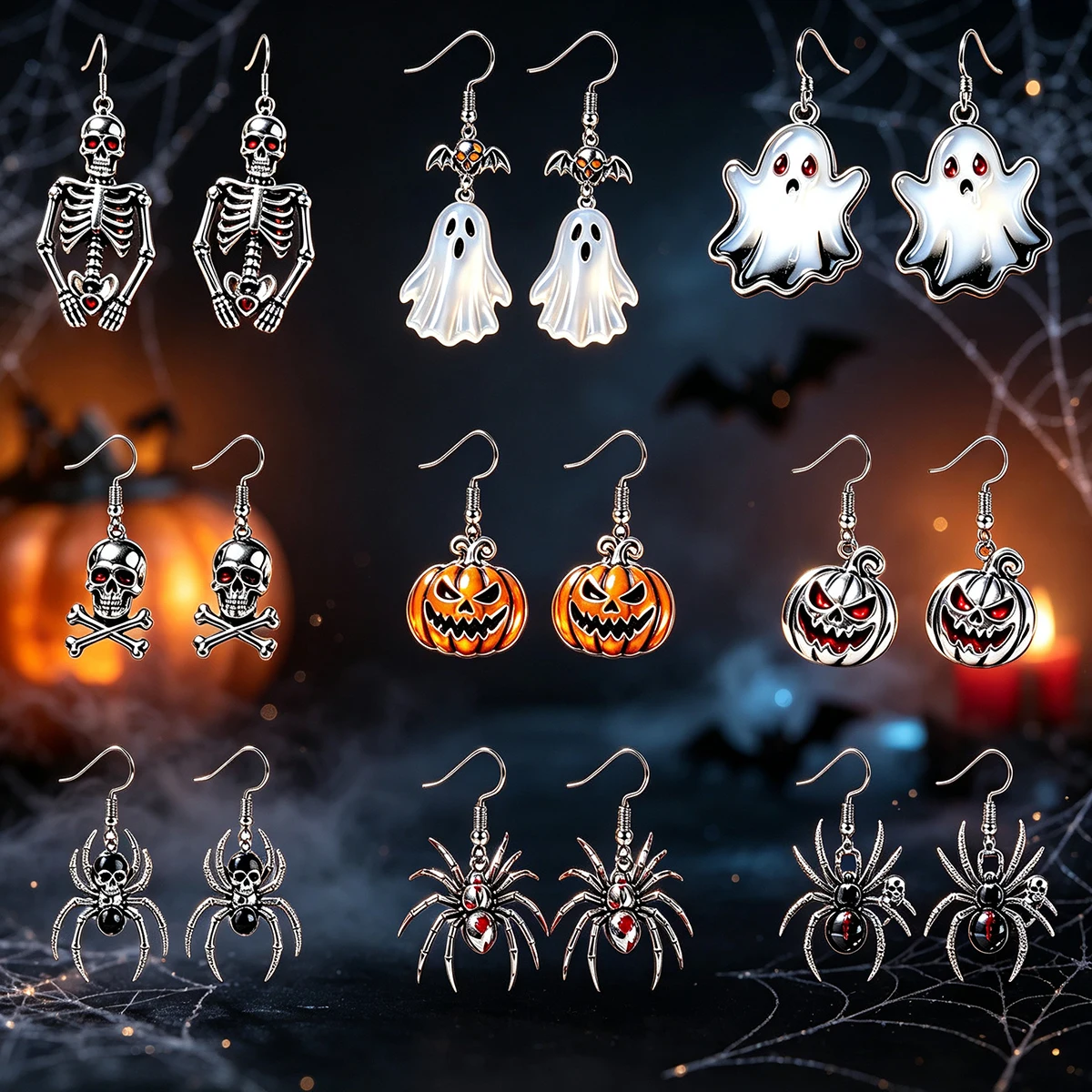 2026 New Fashion Halloween Earrings for Women Ghost Bat Skull Dangle Earring Spooky Gothic Cute Party Jewelry Gift Pulseiras