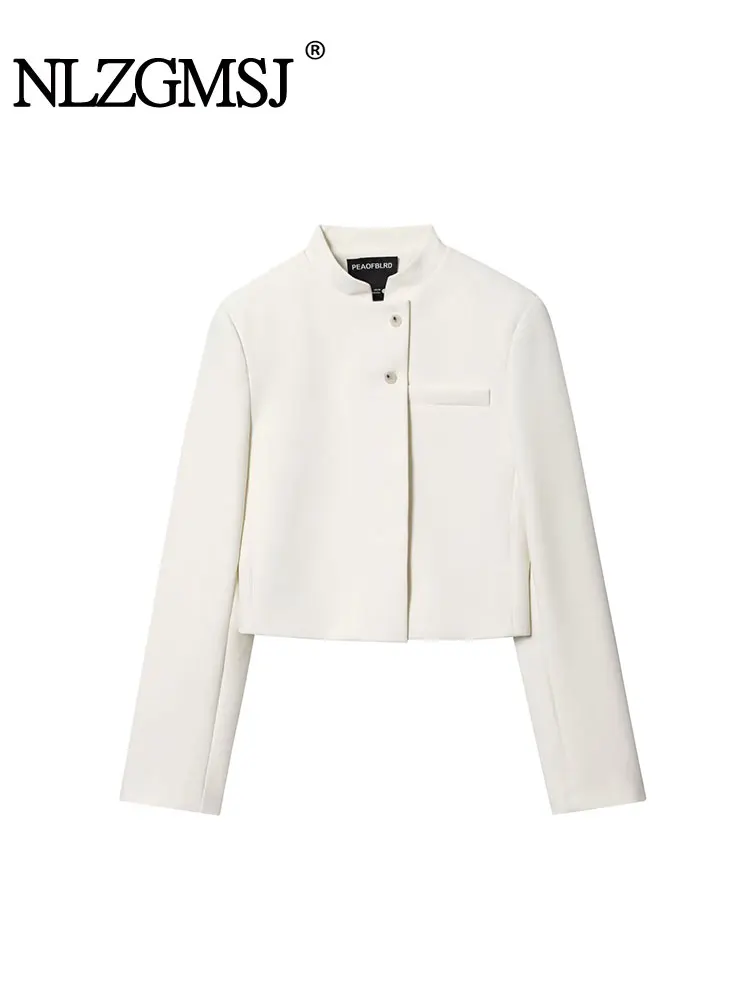

NLZGMSJ Streetwear Women Jacket FashionLong Sleeve O Neck Covered Button Chic Short Slim Outwear Coat