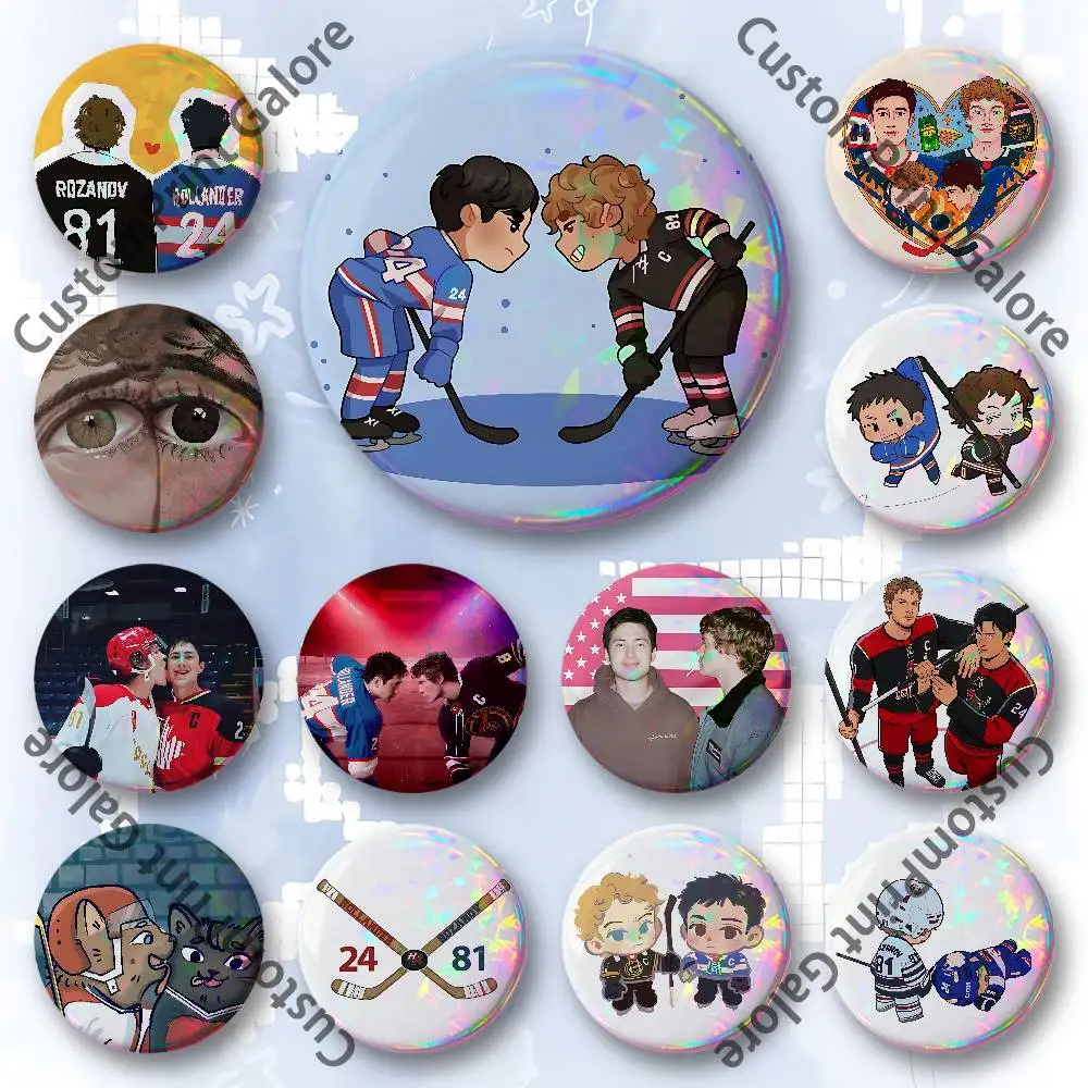 H-Heated R-Rivalry Customizable Badge Tinplate Brooch Laser Film Lapel Pin for Decoration Party Small Gifts