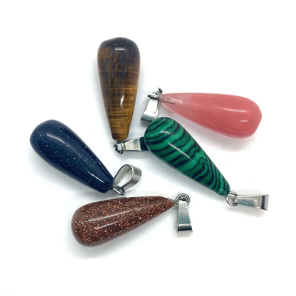 タイガーズアイ天然石ネックレス,11x30mm,水滴型ペンダント,DIYイヤリング,アクセサリー,1個,卸売