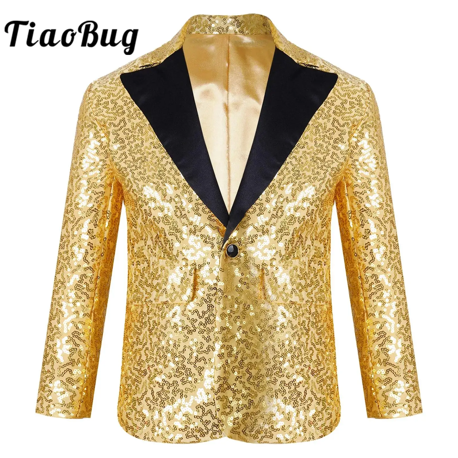 Kids Boys Stylish Sequins Suit Blazer Child Dress Jacket Flower Boy Clothes for Wedding Birthday Party Coat Performance Costume