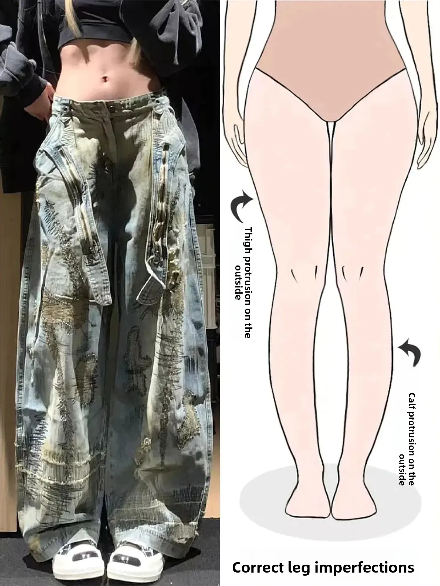 

Retro American Embroidered Denim Jeans Women's High Street Fashion Design Pear Body Shape Spring New Bend Knife Pants