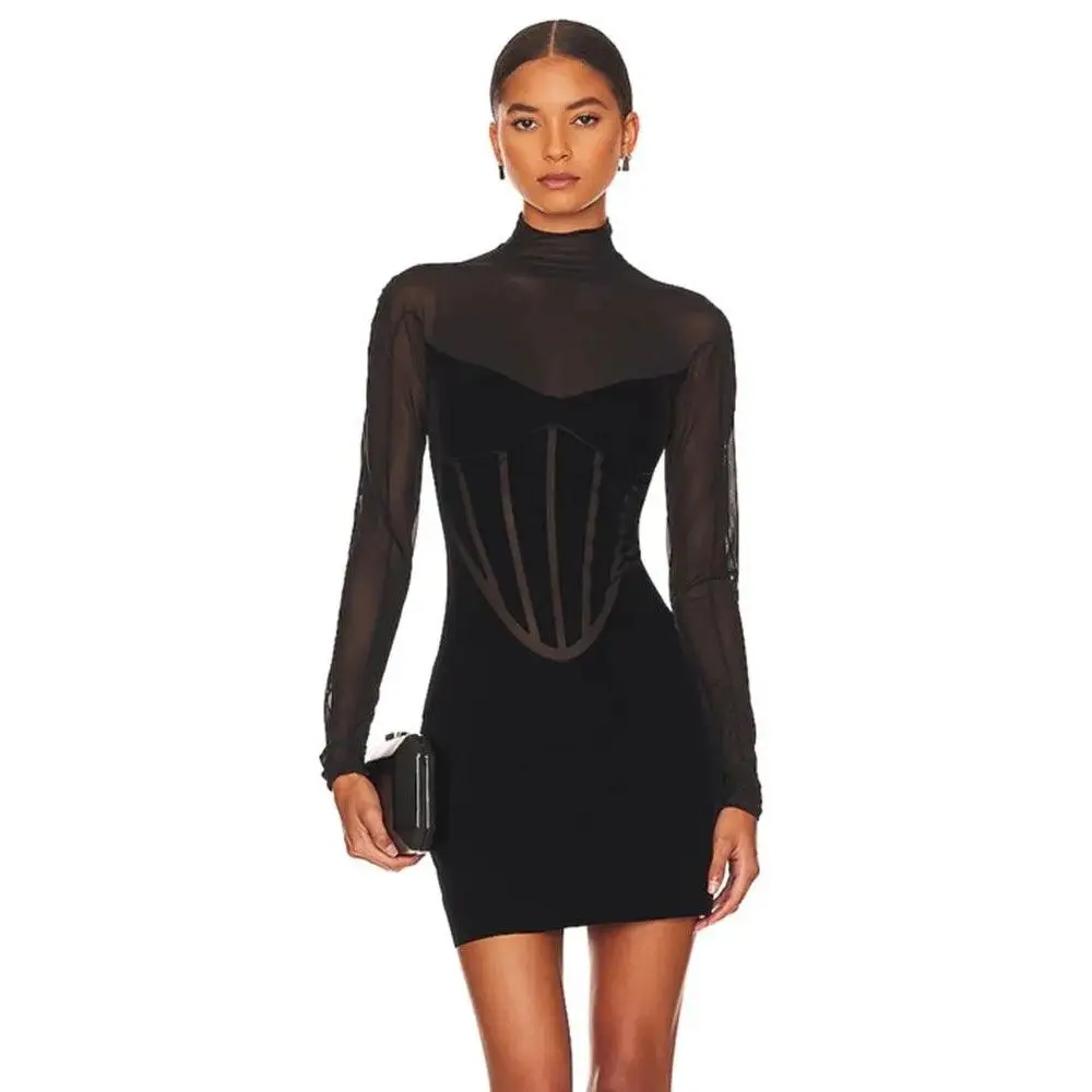 

Летний модный сексуальный женский топ с длинным рукавом и воротником-гольф, черный, Cleanfit, из других материалов, 100%