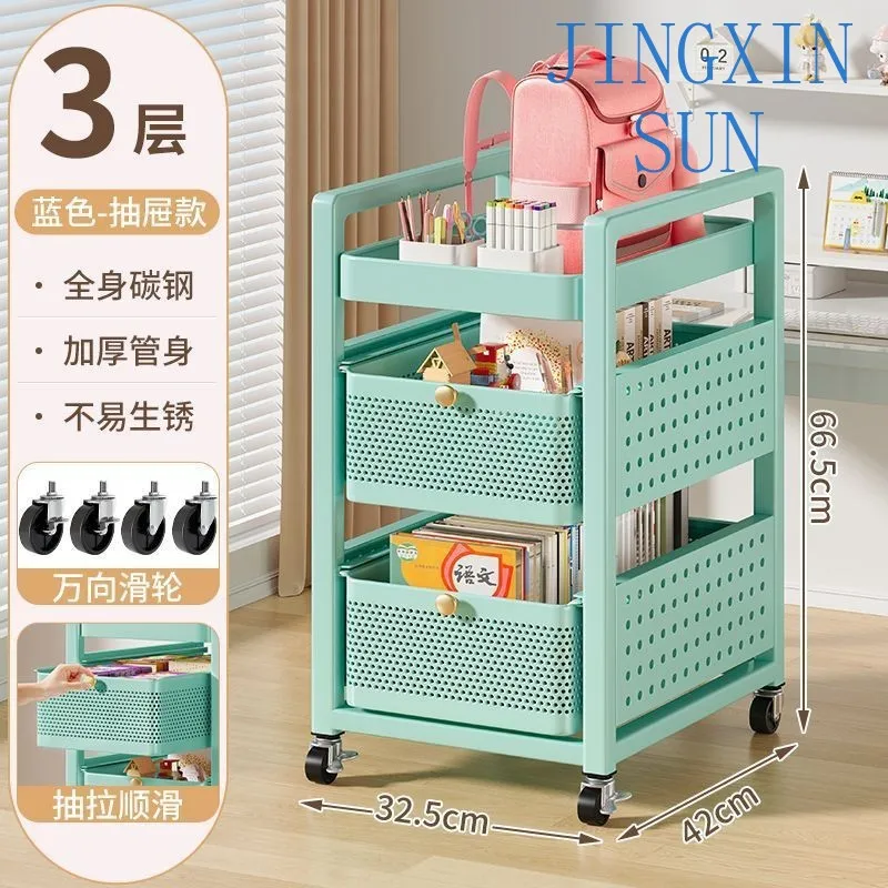 Carbon steel schoolbag rack, movable trolley,multi-layer schoolbag under the table with pulley artifact