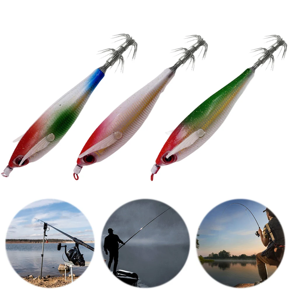 Luminous Artificial Squid Hook Bionic Shrimp Baits Wood Shrimp Cuttlefish Hard Bait for Cuttlefish Sea Fishing