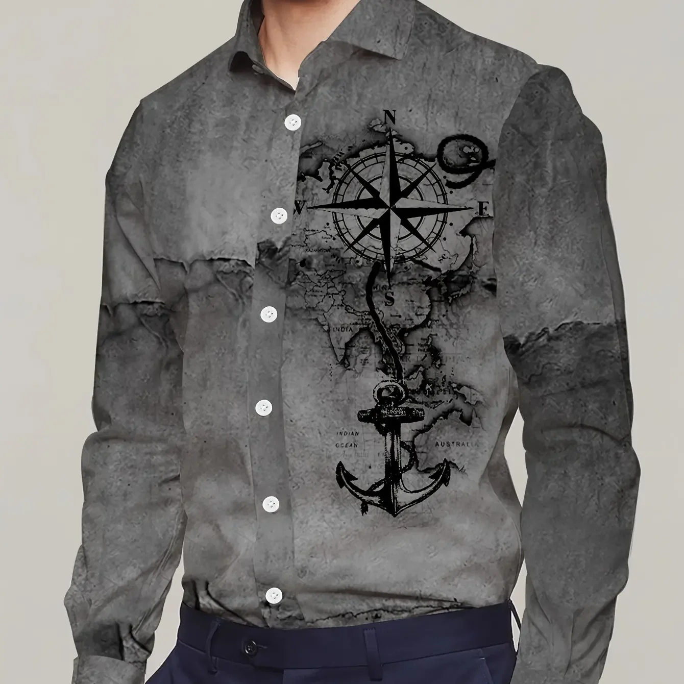 

2025 Fashion Trend Street Style Shirt 3D Printed Ship Pattern Printed Long Sleeve Shirt Lapel Shirt Casual Men's Wear