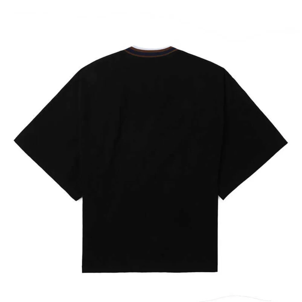 24SS Kolor Black Loose Round Neck Short Sleeve T-Shirt New Trendy Tees for Men and Women
