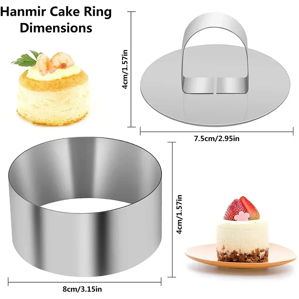 1pcs DIY Tart Rings 8*4cm Dessert Cake Mold Slicer Cutter Stainless Steel Circular with Pusher Kitchecn Pastry Baking Tools