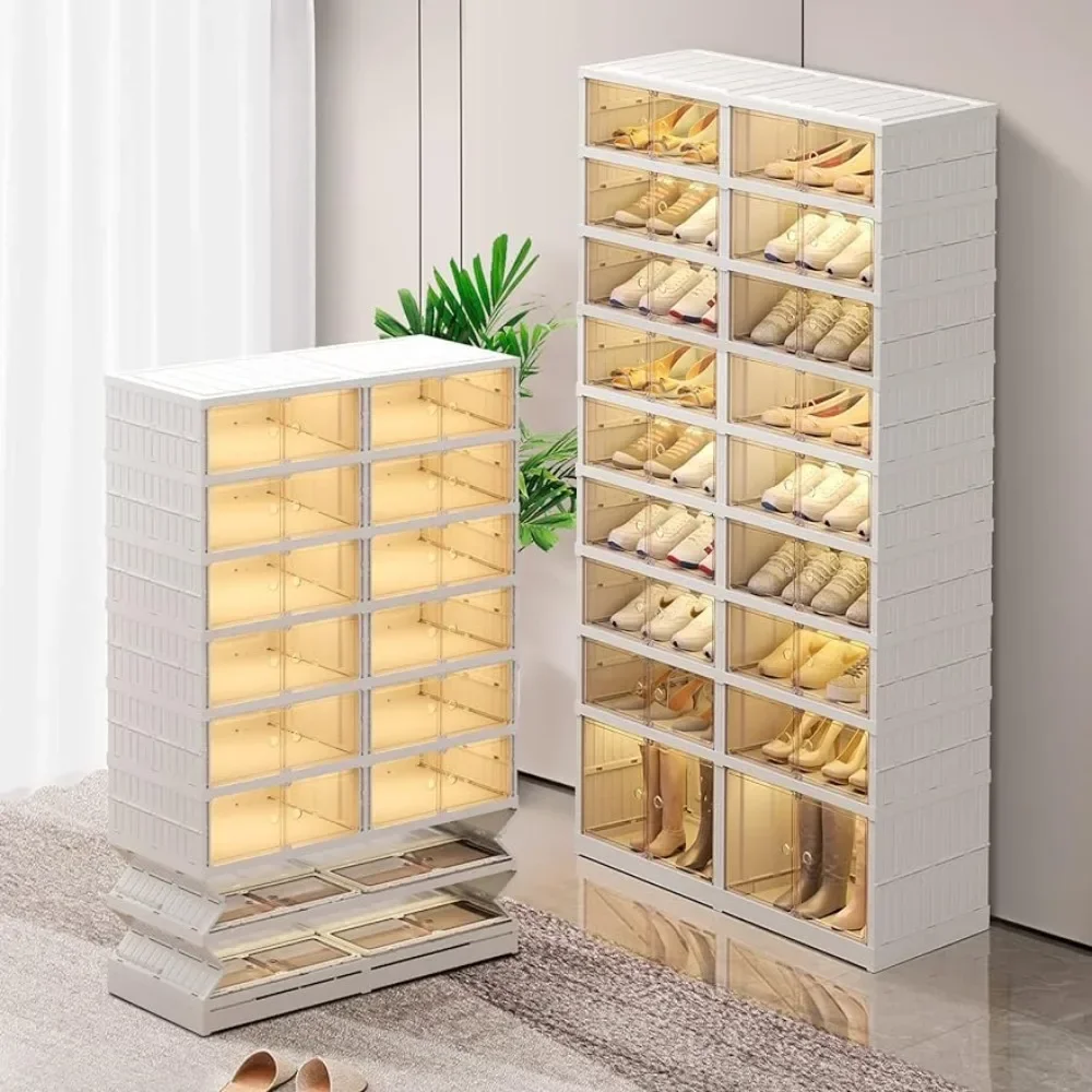 

9-Tier Foldable Shoe Rack Organizer for Closet 36Pairs Plastic Shelf Collapsible Shoes Storage Assembly Cabinet with Lids Large