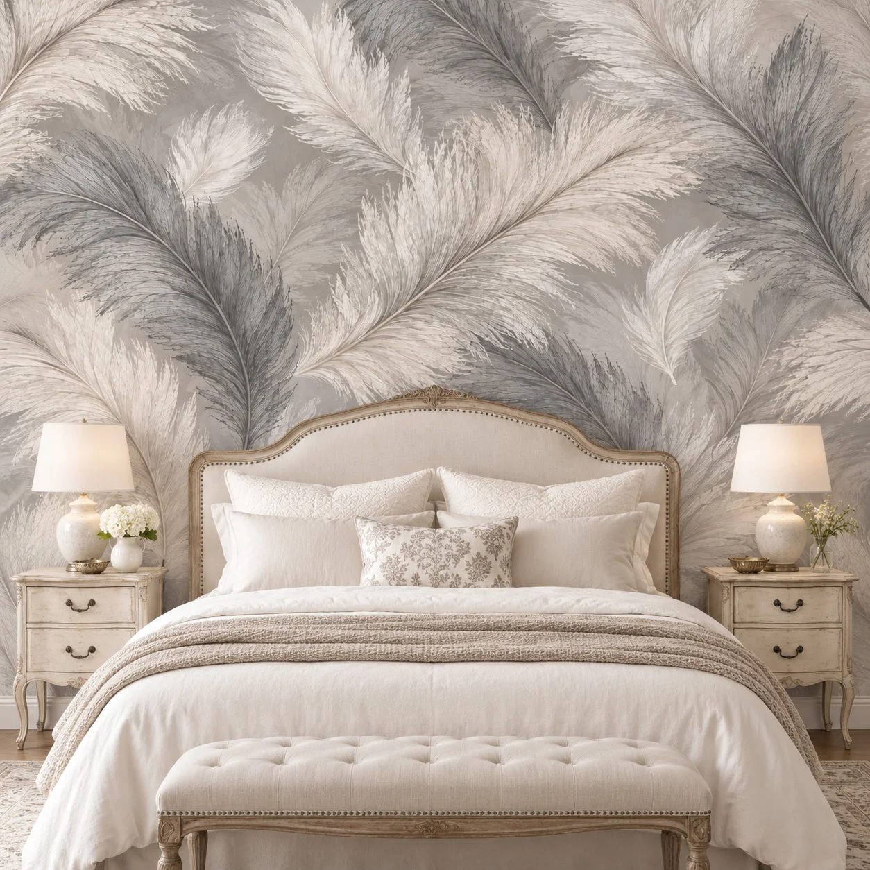 Feather Wallpaper Mural Beige Gray Feather Wall Art Living Room Bedroom Non Self Adhesive Vintage Elegant Wall Decor Large Mural