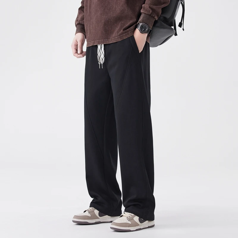 Men's Casual Straight Sports Trousers Hong Kong Style Loose to Wide-footed Trousers