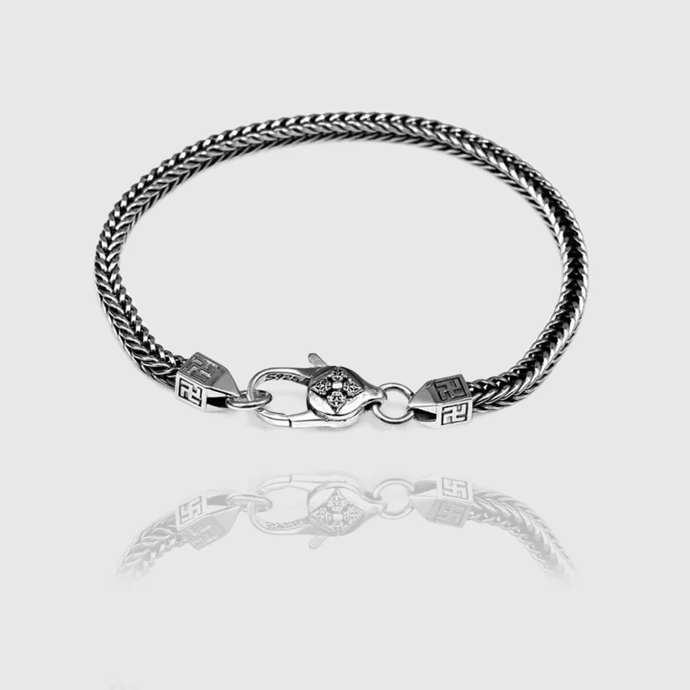 

Width Silver Vintage Fashion Vajra Cross Foxtail Weave Bracelets Retro Fine Chain Hipster Fashion Man Women Retro Jewelry Gift