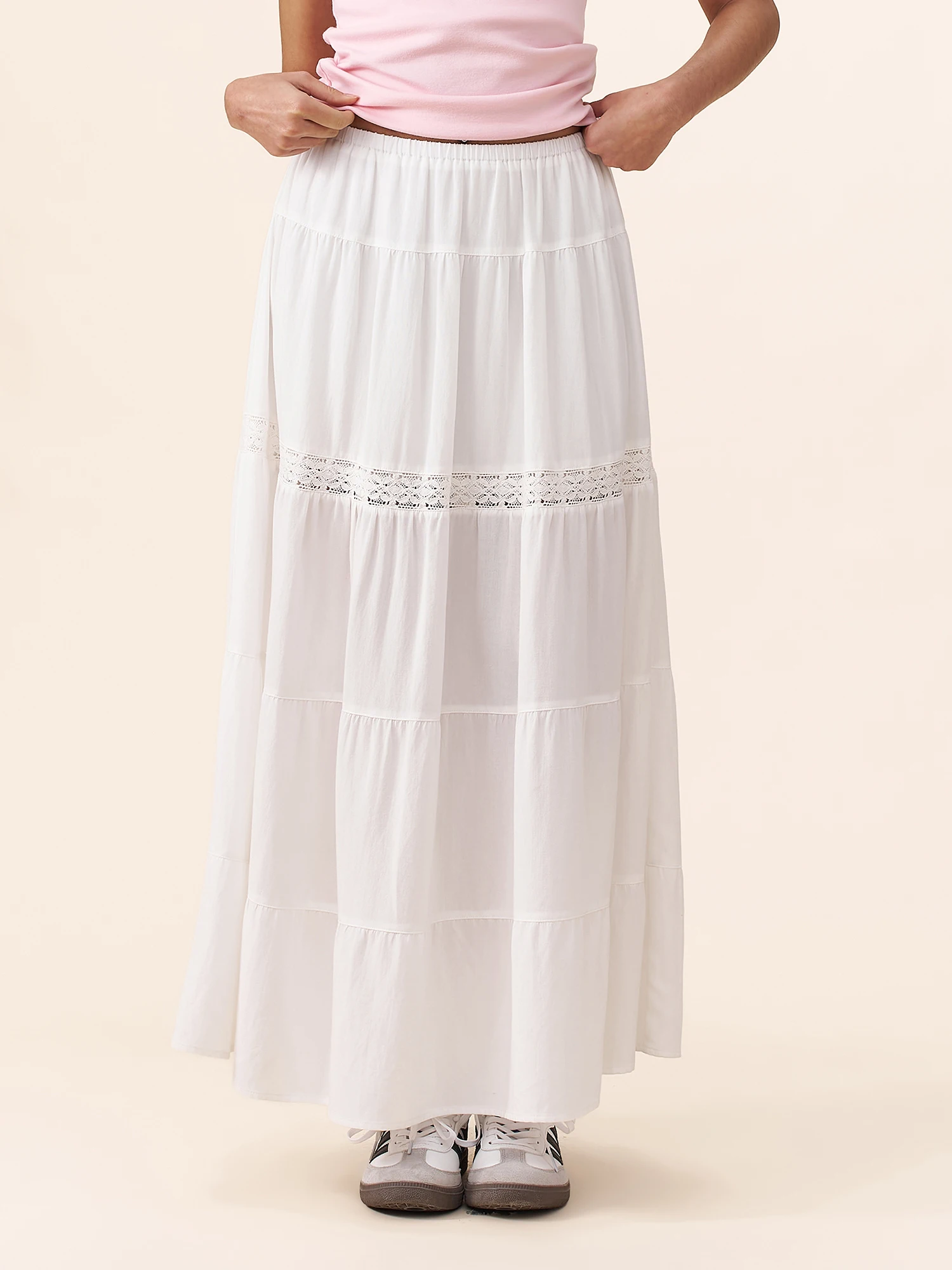 

Юбка Yescci Pure White Ruffle A-Line свободного кроя, стройнящая, универсальная, женская, S5634539, весенняя, из смесового хлопка