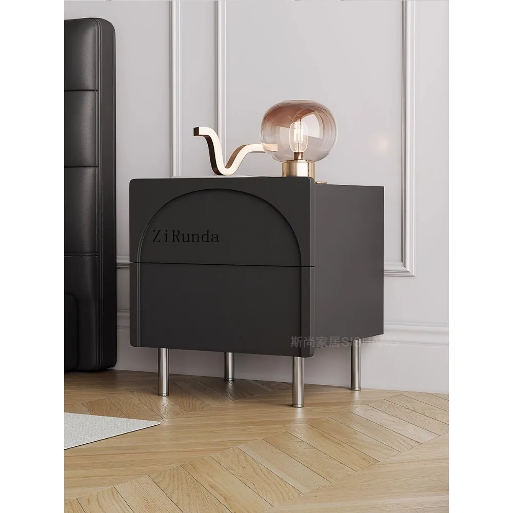 Black bedside table solid wood creative high-end small locker