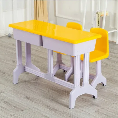 Conjunto de mesa infantil para treinamento de jardim de infância, mesas de estudo de plástico para crianças, mesas escolares e cadeiras duplas de plástico e aço