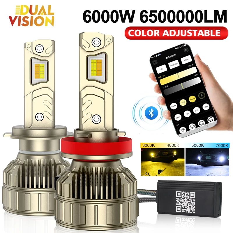 

H4 Светодиодная фара Bluetooth APP Control Color 6000W H4 H7 LED H1 H11 9005 9006 HB3 HB4 Автоматические лампы Светодиодные фонари для автомобильных фар