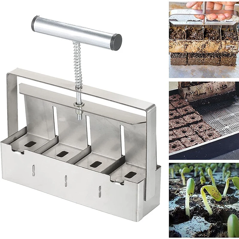 Handheld Seedling Raising Machine Manual Soil Block Maker Soil Stopper With Comfortable Handle 4-Hole Soil Stopper