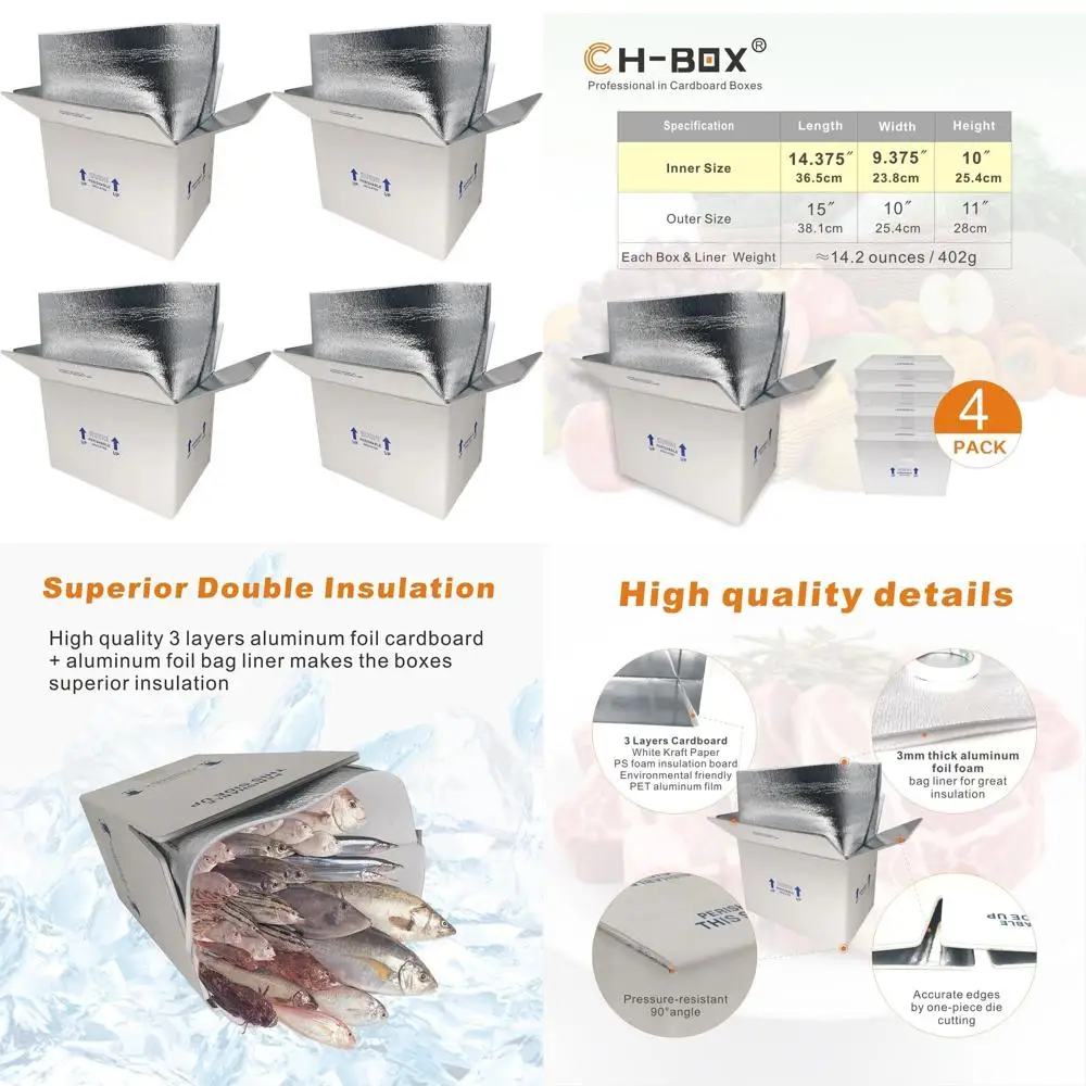 

Набор из 4-х термоизолированных коробок для доставки, 15x10x11 дюймов, малые контейнеры для охлажденных продуктов, белые