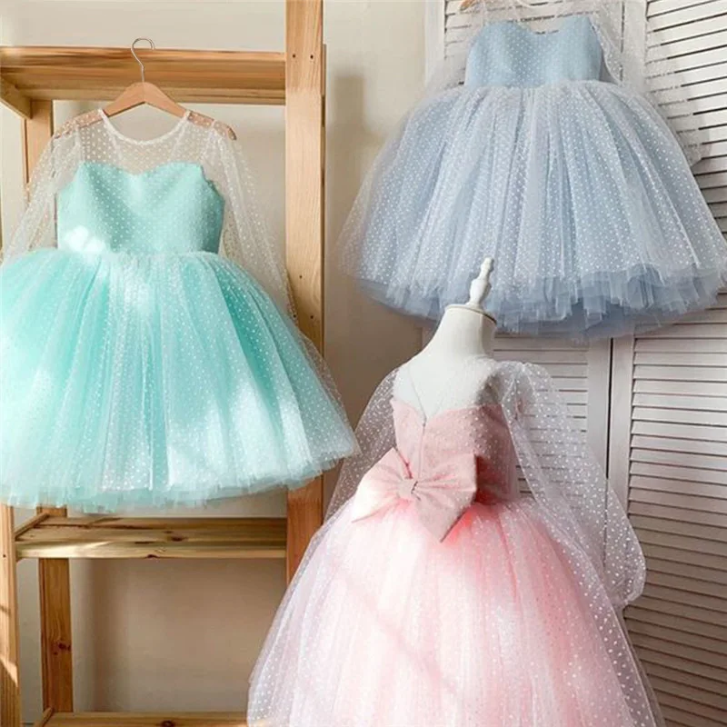 

Pink Baby Kids Princess Bow Flower Girl Dress Children First Communion Dress Ball Gown Wedding Party Dress Birthday
