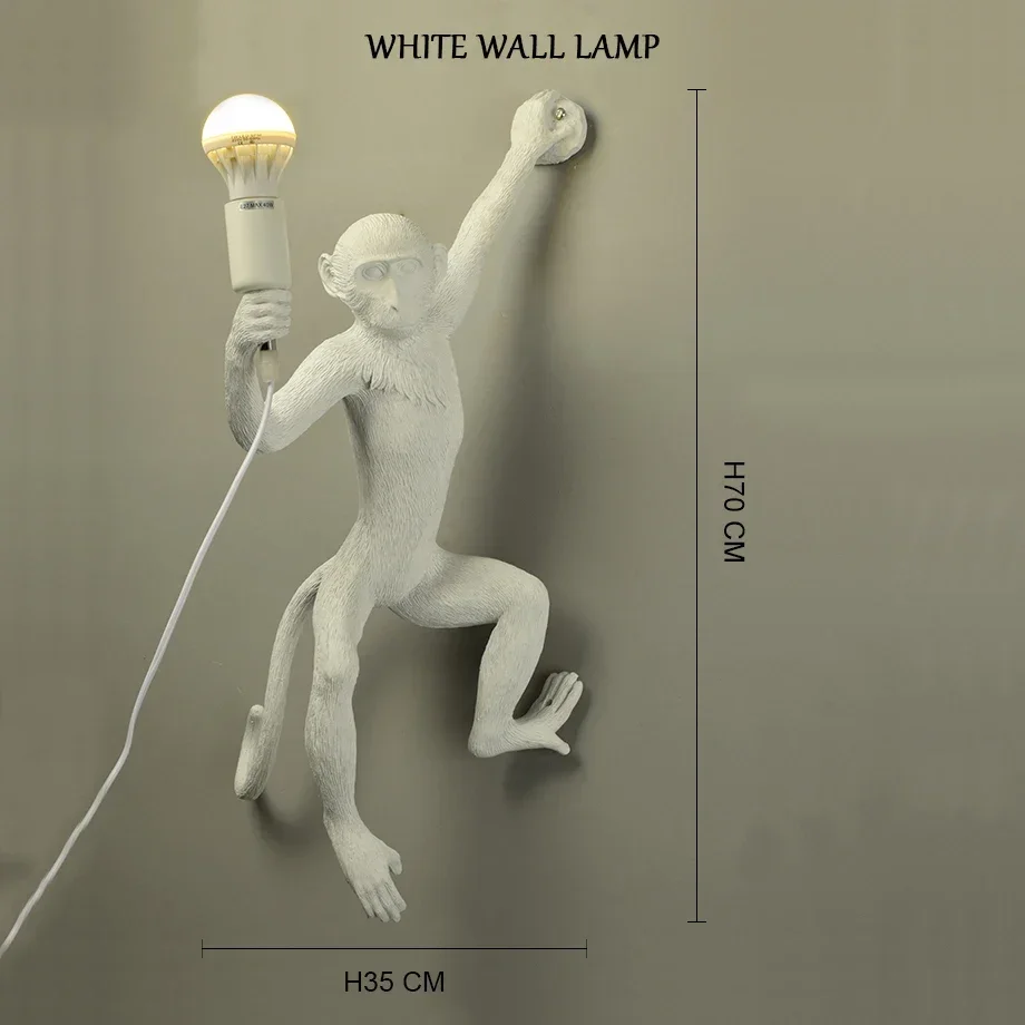 SANDYHA Vintage LED Affe Kronleuchter Nordic Retro Hanf Seil Harz Anhänger Licht Schlafzimmer Studie Wohnkultur Wand Tisch Lampe