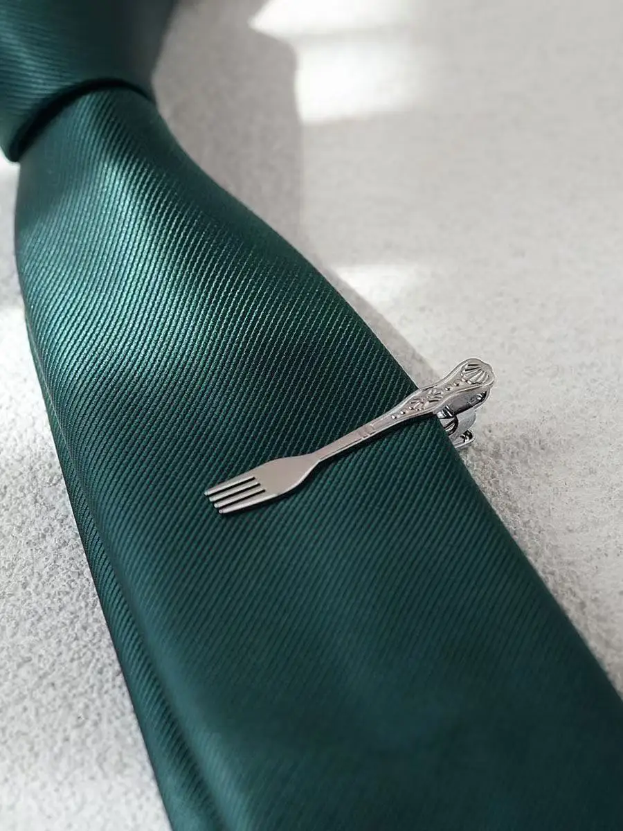 Quality Men's Classic Tie Clip  Fork Spoon Shape Metal Chrome Stainless Pin Clasp For Business Corbata Gift
