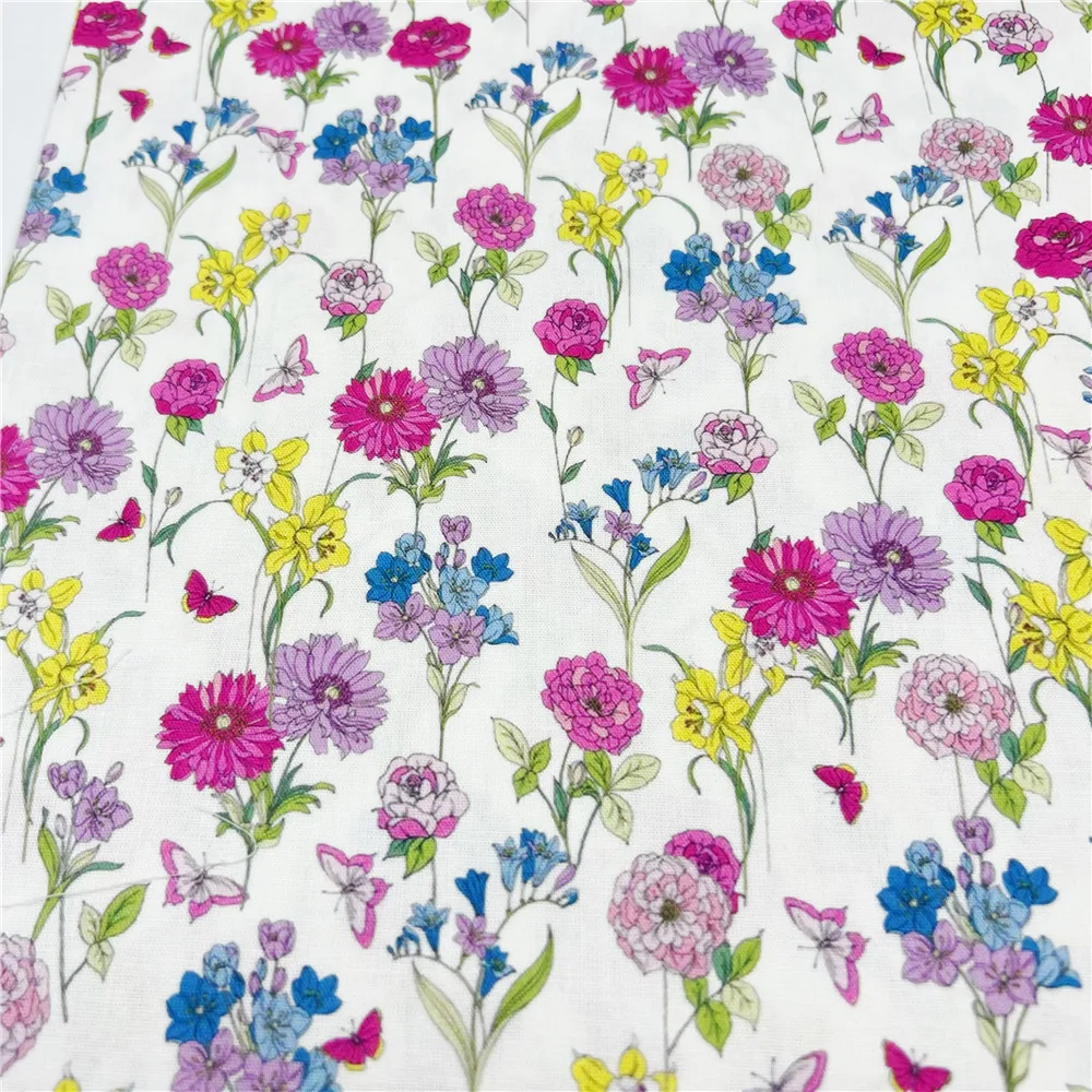 Summer Butterfly Fragmented Flowers Cotton Fabric for Kids Clothes mask Home Textile Sewing Quilting DIY Needlework Material