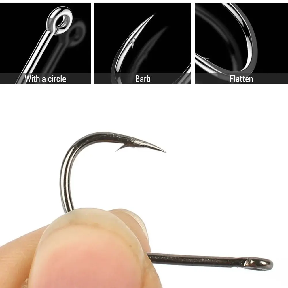 50/100 Pcs High Carbon Steel Barbed Fishing Hooks Flat with Loop Metal Barbed Hooks with Barb Flexible Hand Fishing Hooks Sea