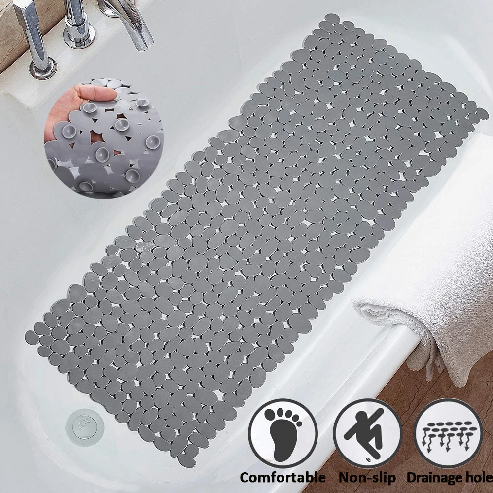 Non-Slip Pebble Bathtub Mat Machine Washable Eco PVC Bathroom Mat With Drain Holes Suction Cups Deep Foot Massage Shower Mat