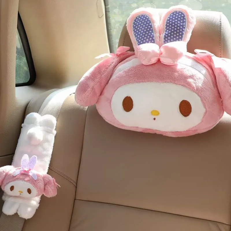 Sanrio Car Seat Neck Pillow Lumbar Pillow Seat Belt Shoulder Pads Plush Cervical Protection Pillow My Melody Auto Accessories