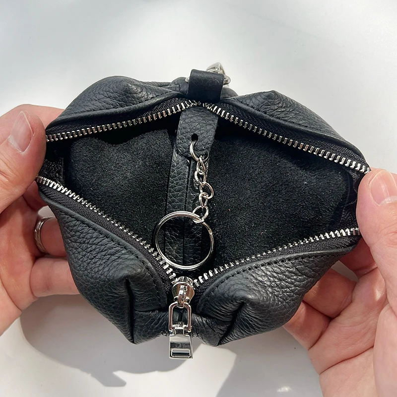 Genuine Leather Large Keychain Change Bag For Men Women Fashion Clutch Key Holder Organizer Coin Purse Coin Change Storage Bag