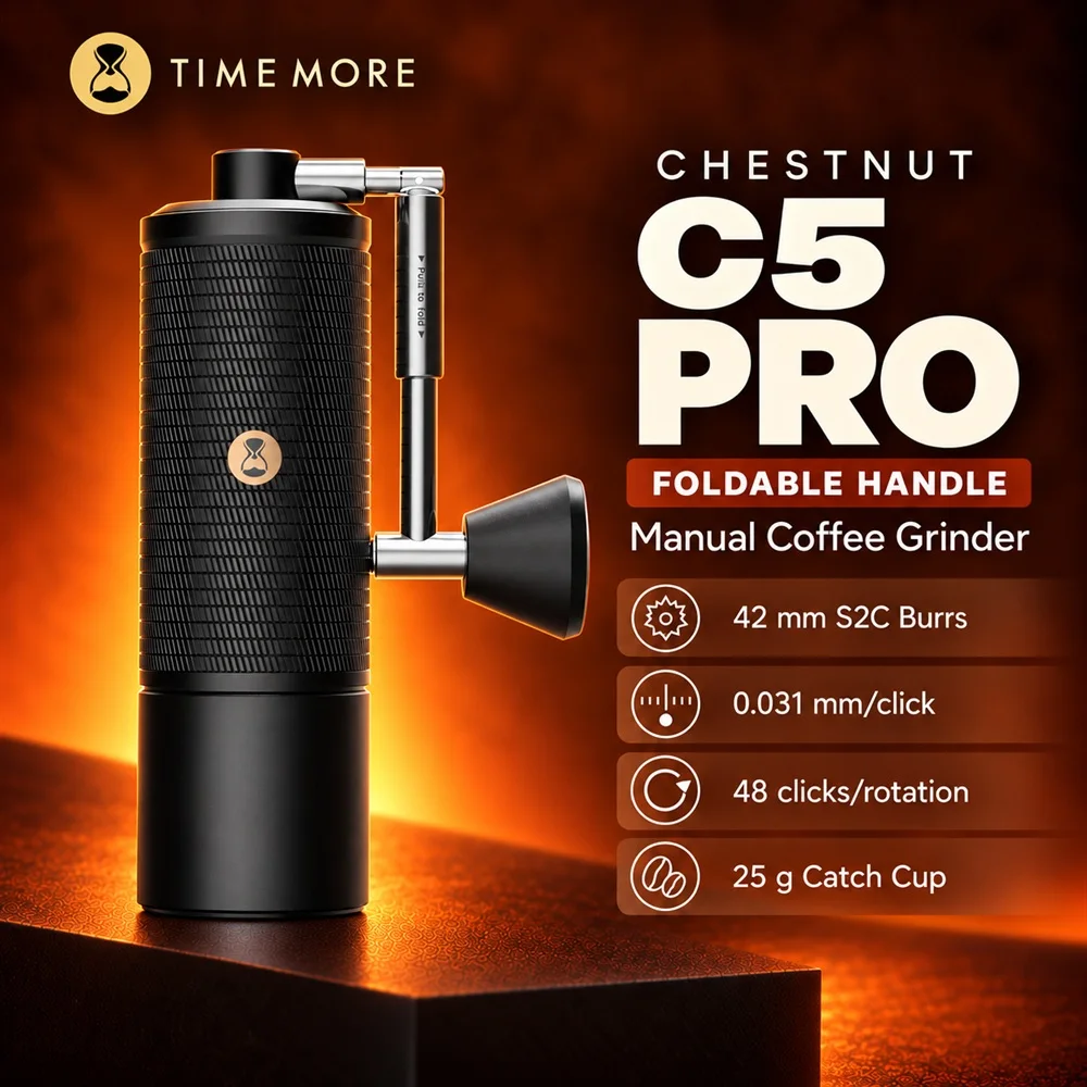 TIMEMORE Chestnut C5 PRO Portable Manual Coffee Grinder Foldable Handle, 42mm S2C Burr,25g Capacity,Pour-Over & Espresso Grinder