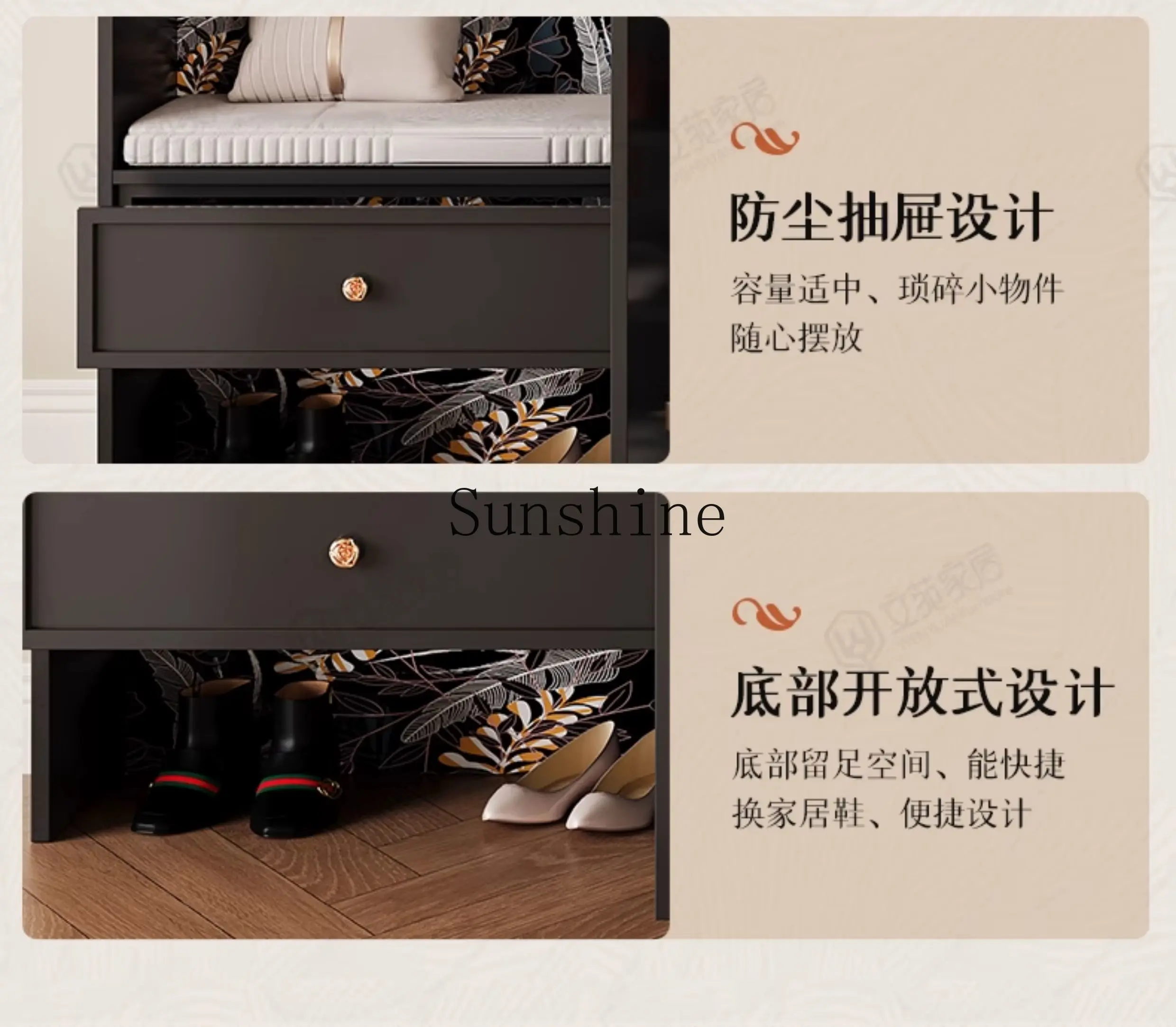 American retro high-end home rattan shoe cabinet entrance cabinet integrated