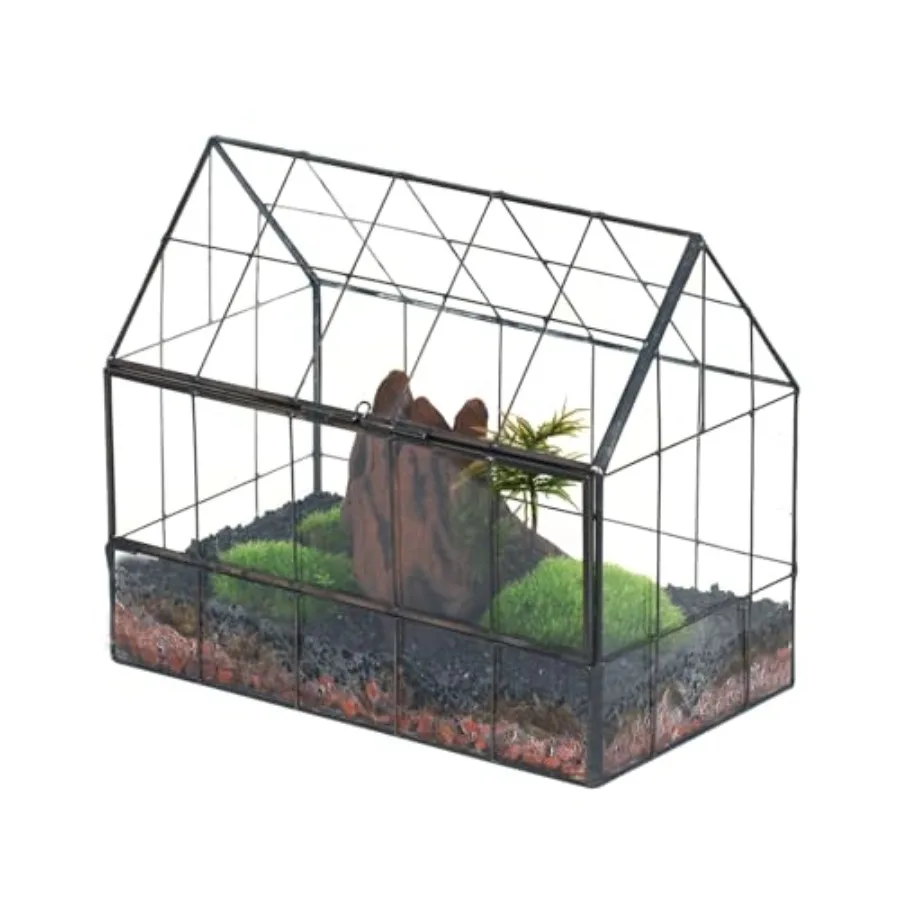 

Геометрический стеклянный террариум с открывающейся передней дверцей в форме домика, закрытый контейнер для микроландшафта, для небольших суккулентов и кактусов, для дома