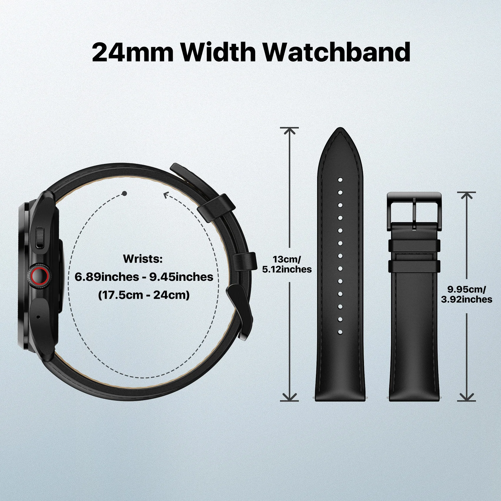 TicWatch Pro 5 Watch Band Replacement Watch Strap 24mm Width Leather Watch Strap