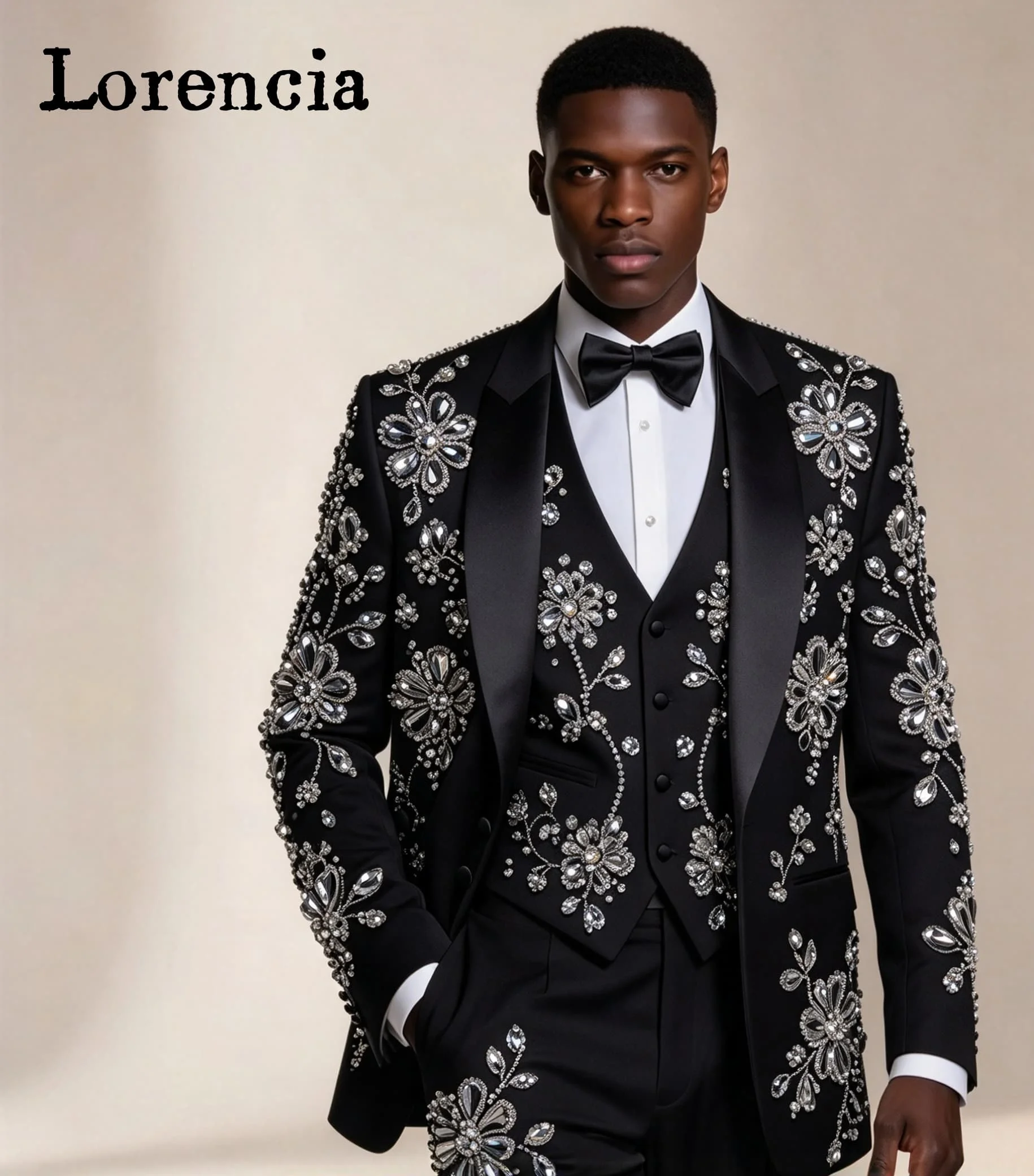 Luxury Beaded Rhinestone Floral Men Suit 3 Pieces Shawl Collar Formal Tuxedo Jacket Vest Pant Male Blazer Customized Ropa Hombre