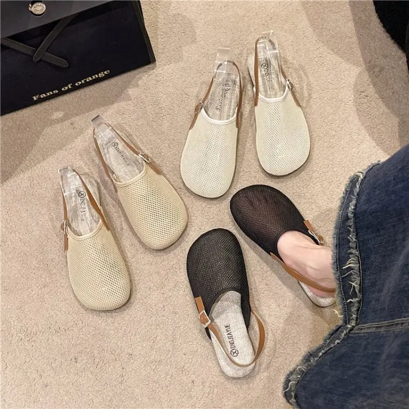 

Fashion Mesh Flats Sandals Casual Women Sandals Beige Khaki Mules Lady Dress Rome Summer Shoe Gladiator Breathable Sandals Woman