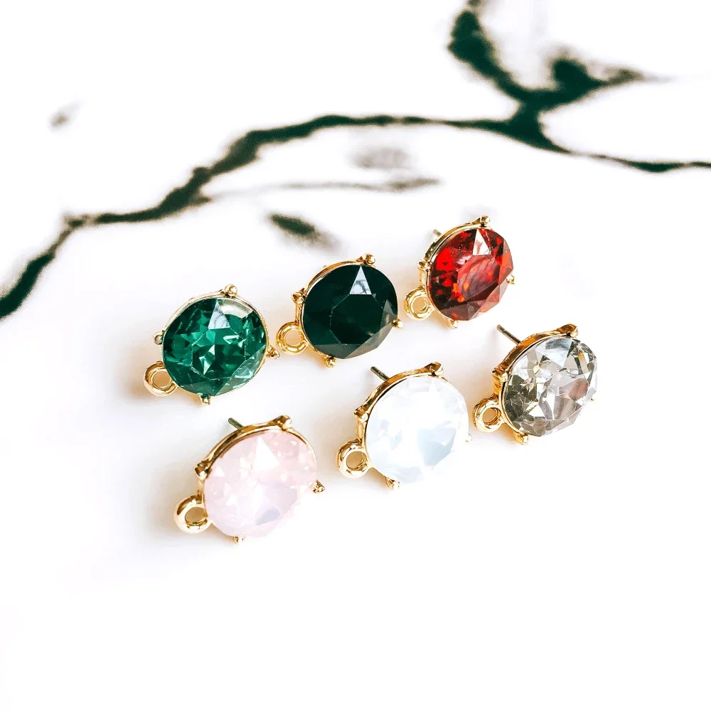 Rhinestone Crystal KC Gold Plated Stud Earrings 6 Colors Ear Accessories Jewelry Component Diy Material Handmade 6pcs
