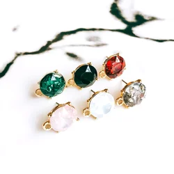 Rhinestone Crystal KC Gold Plated Stud Earrings 6 Colors Ear Accessories Jewelry Component Diy Material Handmade 6pcs