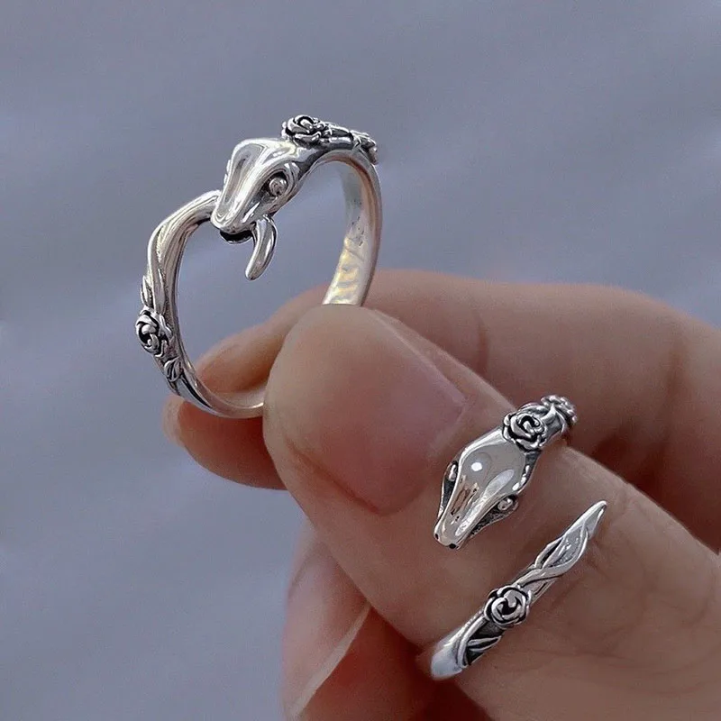 2pcs/set Trendy Snake Ring Adjustable Animal Rings Reptile for Men Women Fashion Punk Boy Girl Birthday Jewelry Gifts